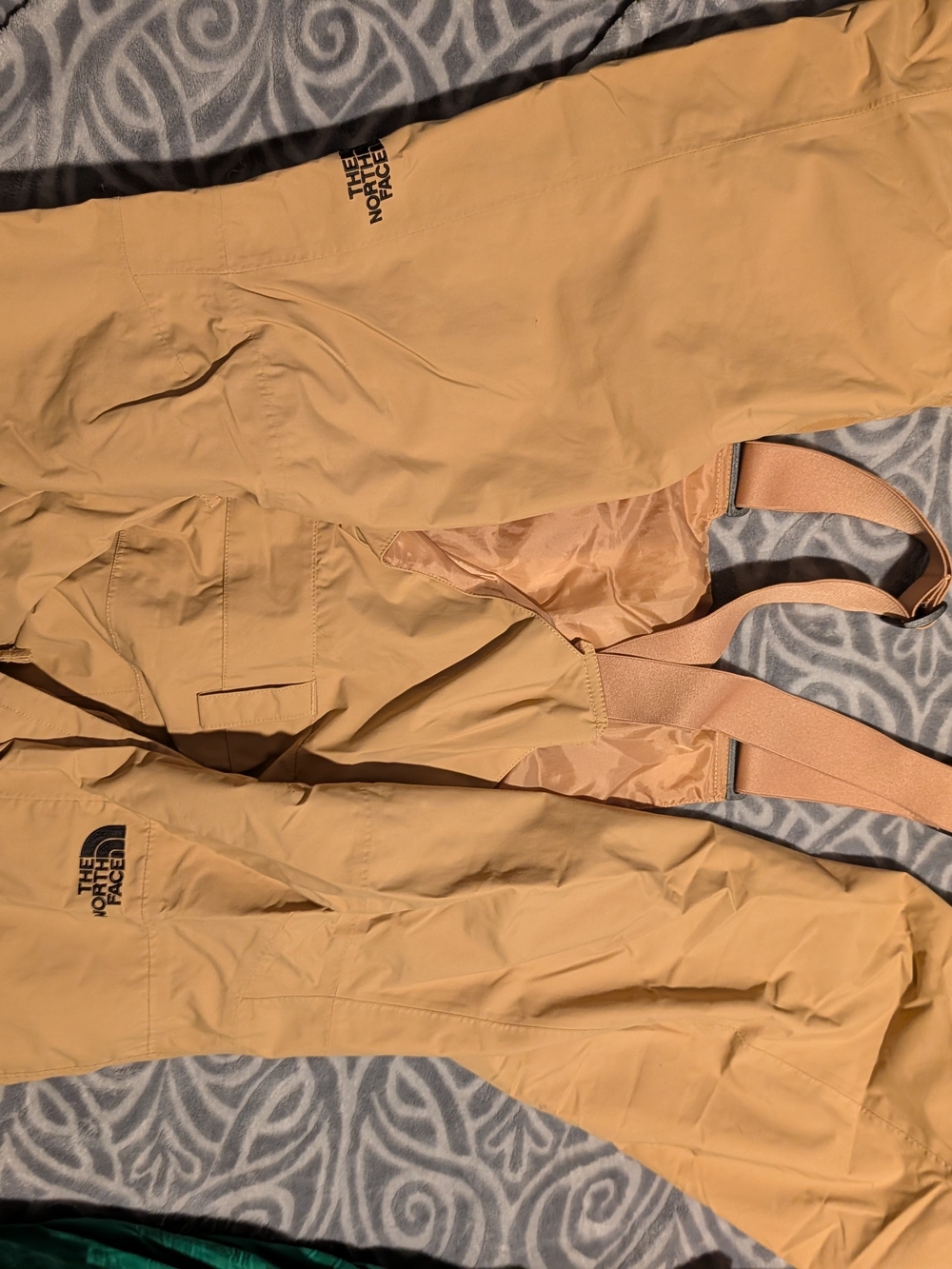 The North Face Tan Cargo Snow Bib Pants with Suspenders